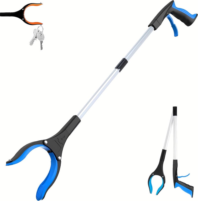 POPDA Grabber Reacher Tool - 32” Extra Long Foldable Gripper and Reaching Tool - Heavy Duty Pick Up Stick Grabbers for Seniors, Trash, Surgery Recovery Must Haves Gifts (Blue) - Image 1